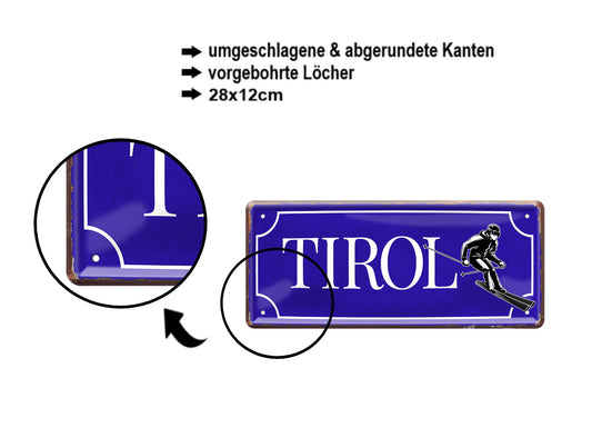 Blechschild ''Tirol (ski)'' 28x12cm