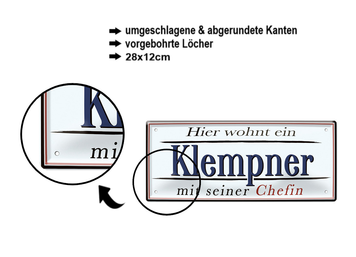 Blechschild ''Hier wohnt ein Klempner'' 28x12cm