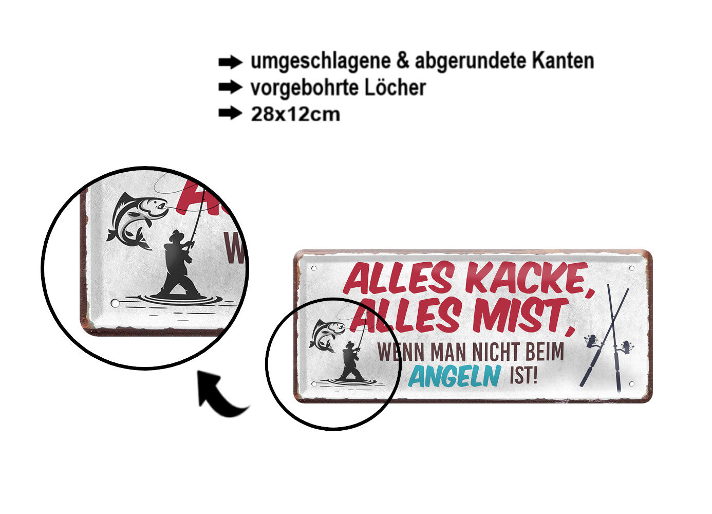 Blechschild ''Alles Kacke alles Mist Angeln'' 28x12cm