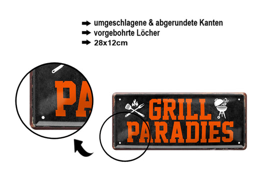 Blechschild ''Grill Paradies'' 28x12cm