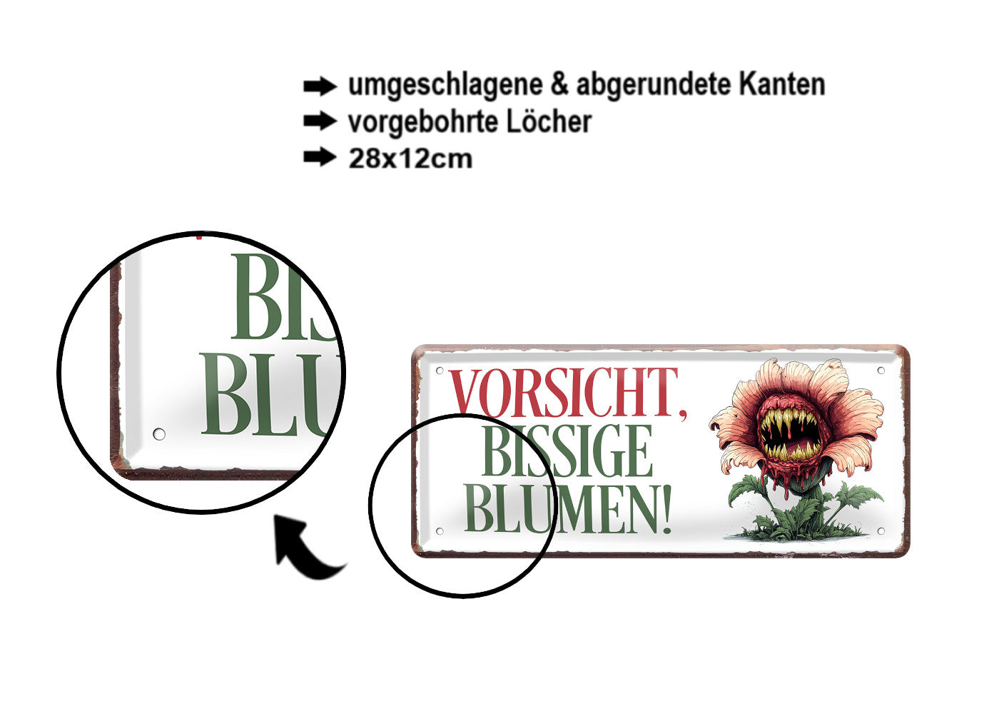 Blechschild ''Vorsicht bissige Blumen'' 28x12cm