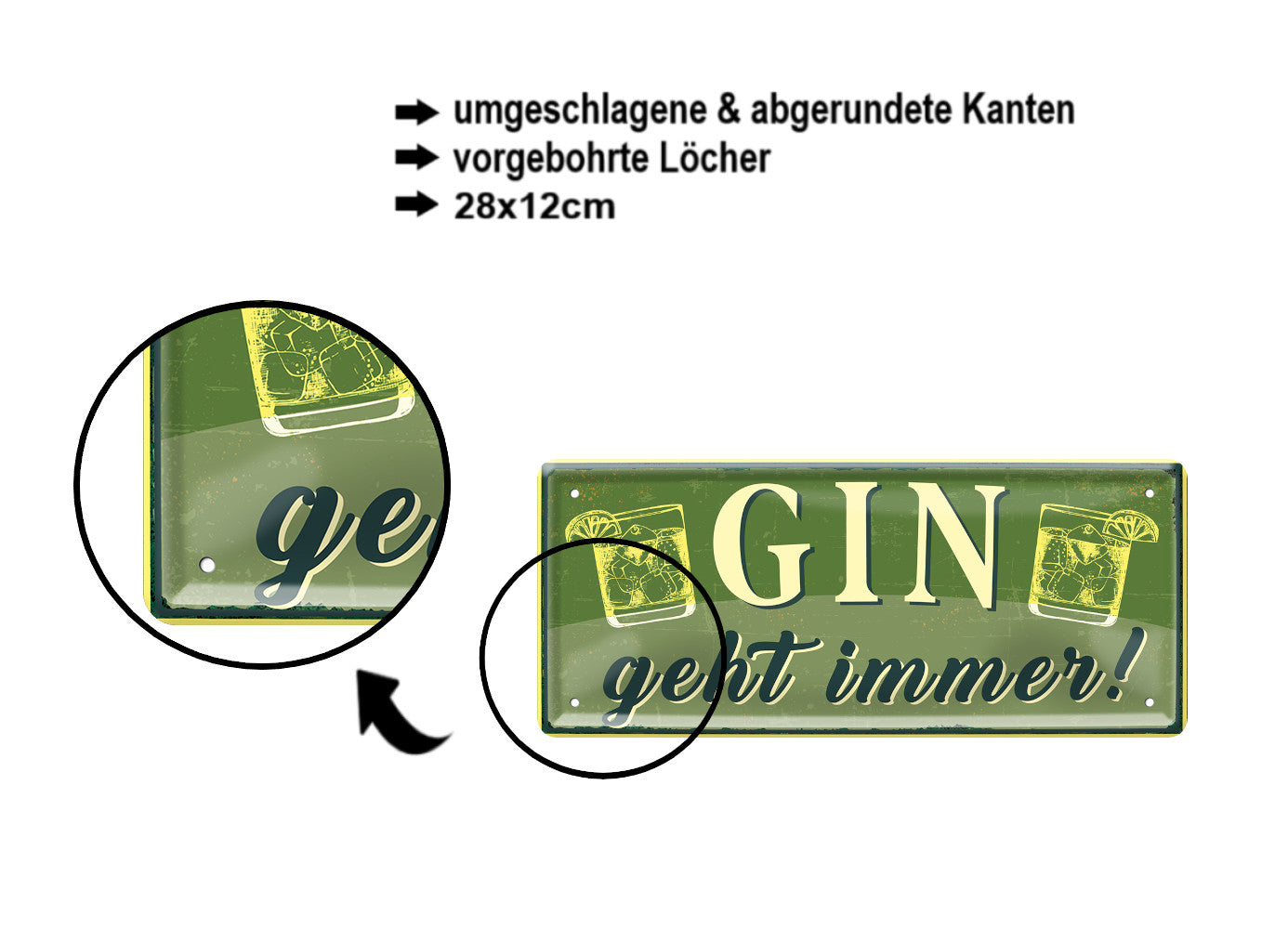 Blechschild ''Gin geht immer! (gelb)'' 28x12cm