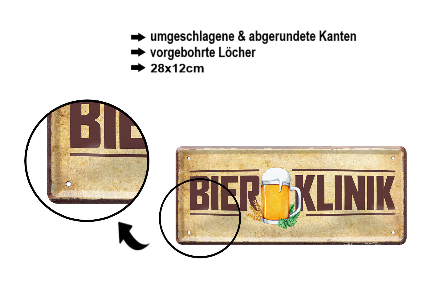 Blechschild ''Bier Klinik'' 28x12cm