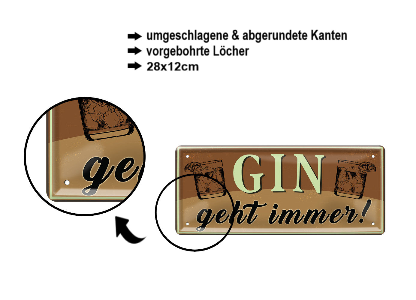 Blechschild ''Gin geht immer! (schwarz)'' 28x12cm