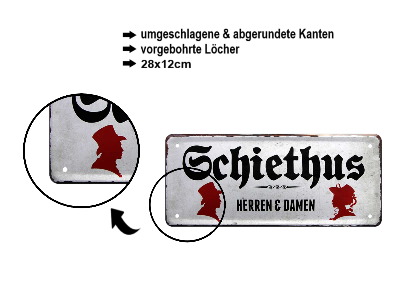 Blechschild ''Schiethus Herren Damen'' 28x12cm