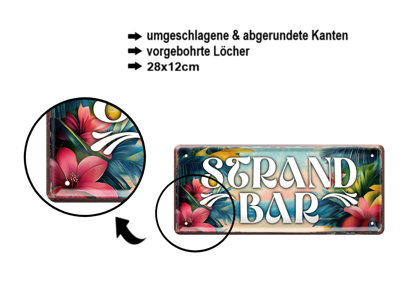 Blechschild ''Strand Bar'' 28x12cm