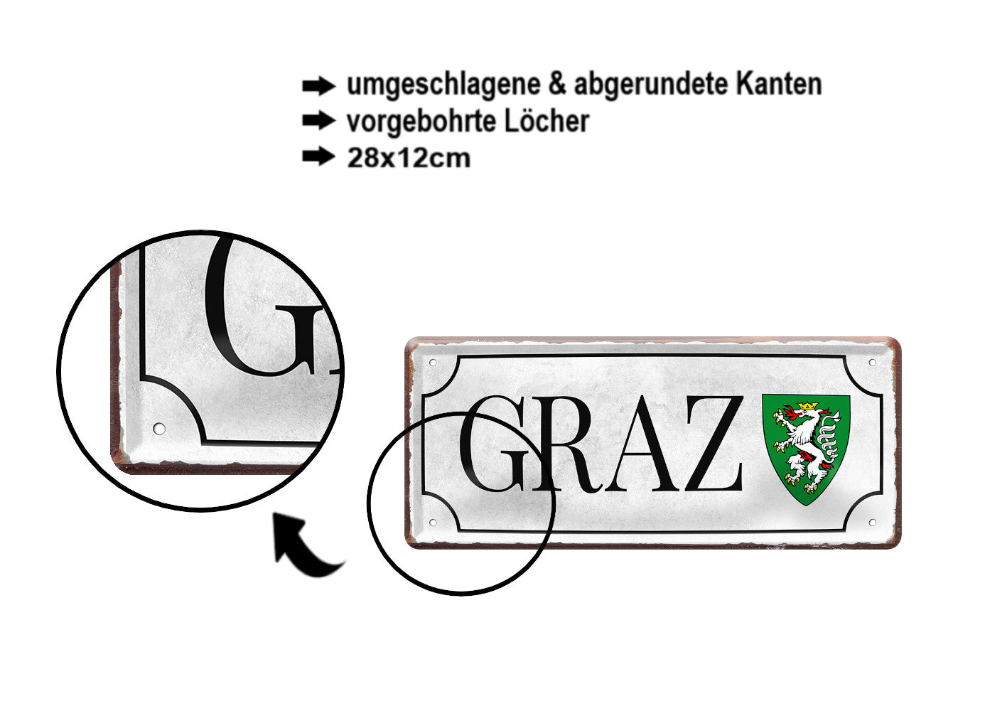 Blechschild ''Graz'' 28x12cm