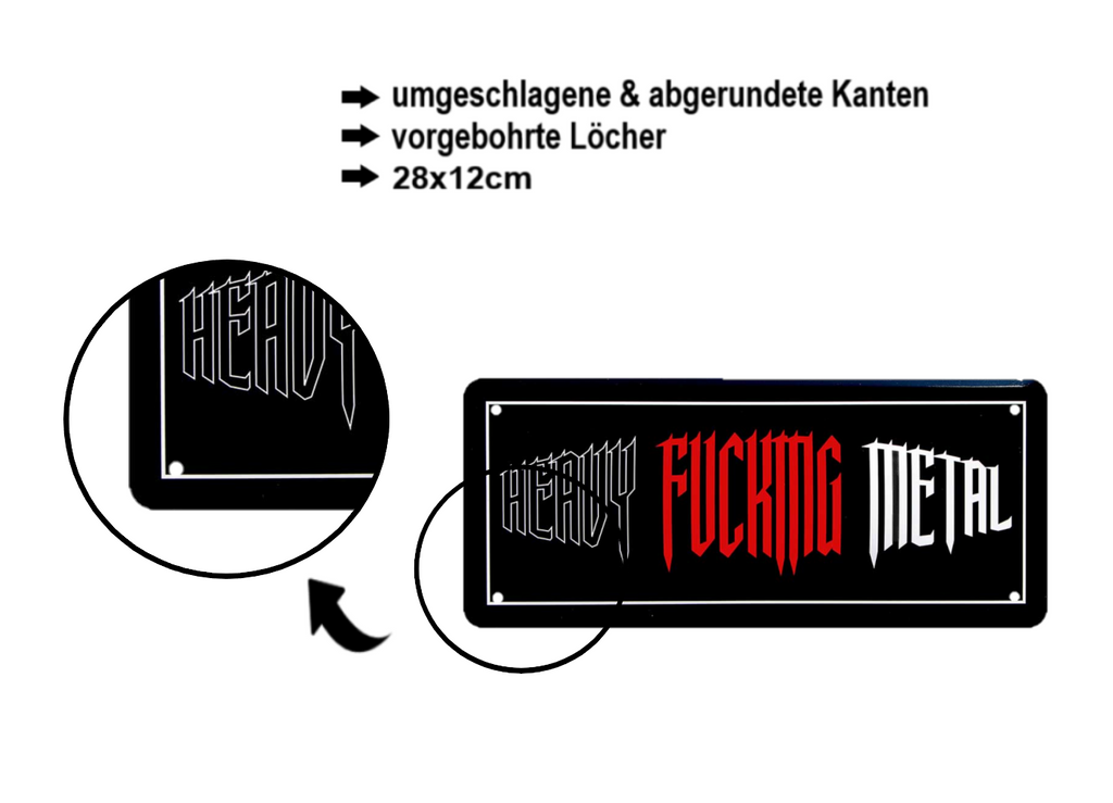 Blechschild ''Heavy fucking metal'' 28x12cm