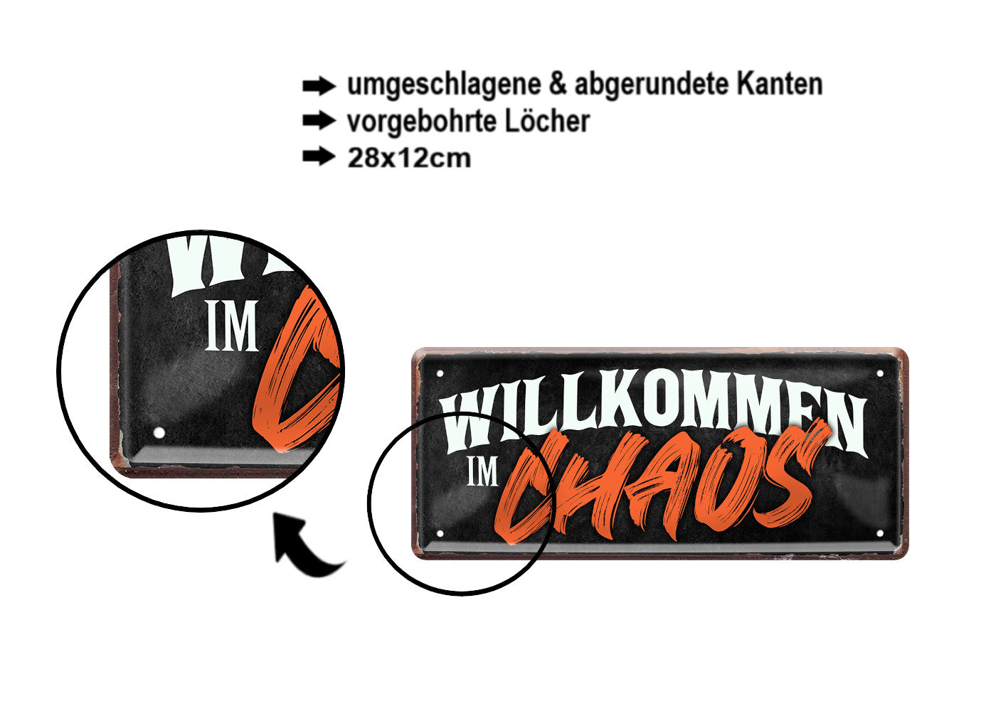 Blechschild ''Willkommen im Chaos'' 28x12cm