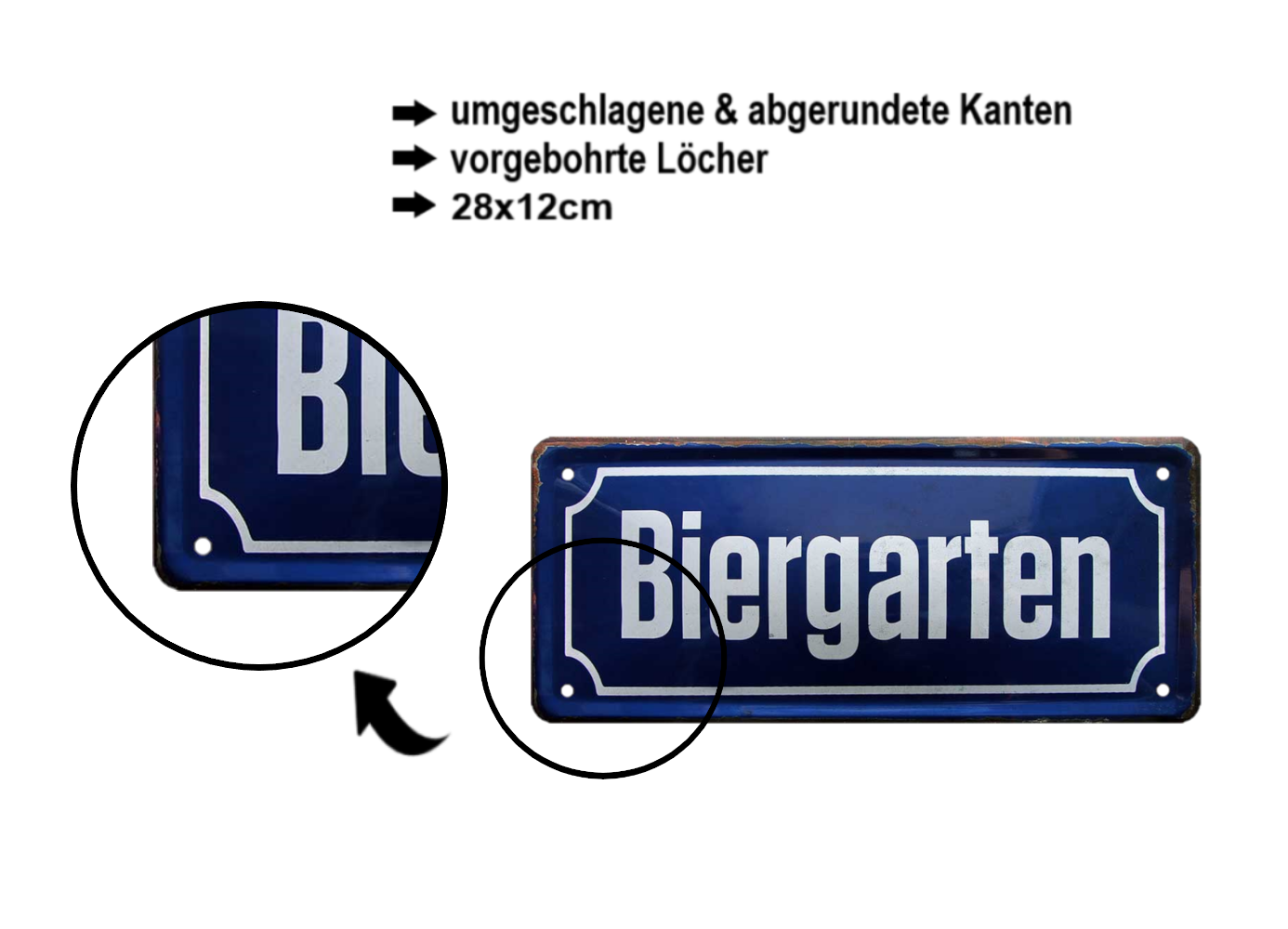 Blechschild ''Biergarten (Blockschrift)'' 28x12cm