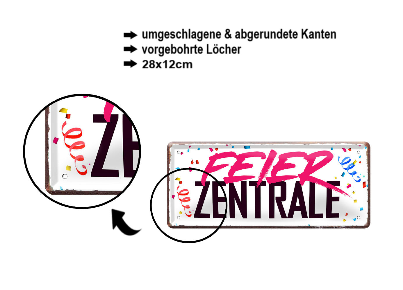 Blechschild ''Feier Zentrale'' 28x12cm