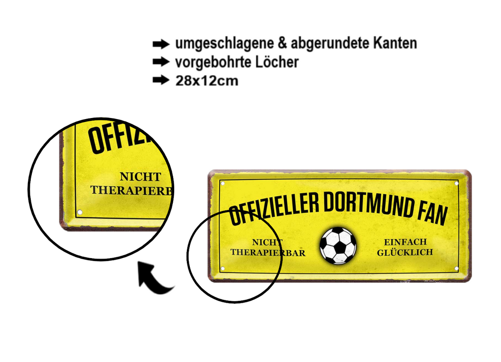 Blechschild ''Offizieller Dortmund Fan'' 28x12cm