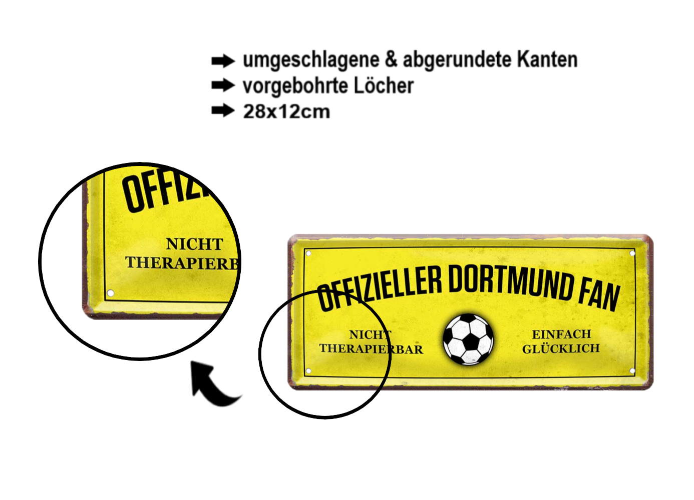 Blechschild ''Offizieller Dortmund Fan'' 28x12cm