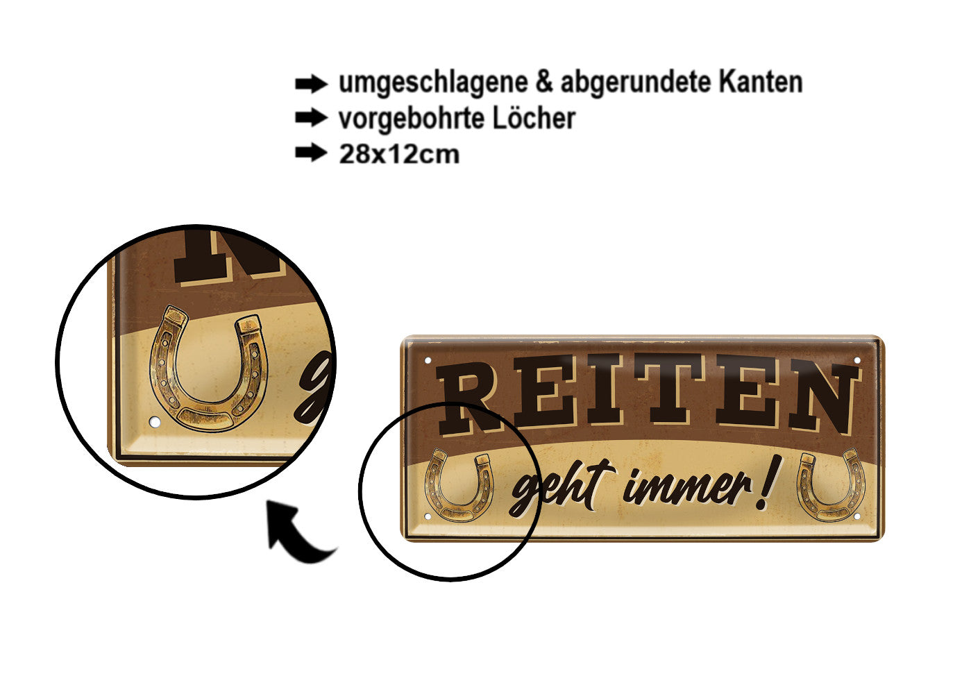 Blechschild ''Reiten geht immer!'' 28x12cm