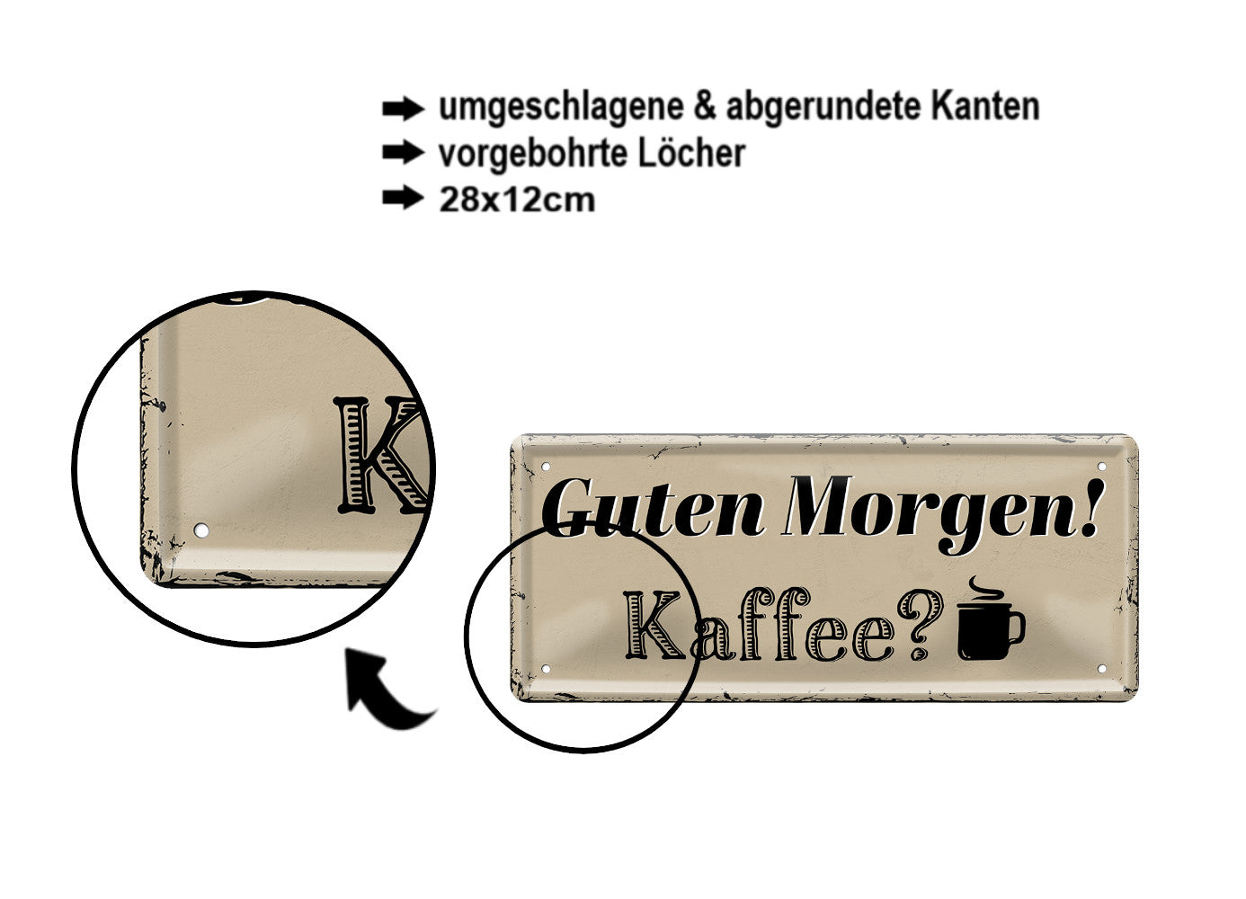 Blechschild ''Guten Morgen! Kaffee'' 28x12cm