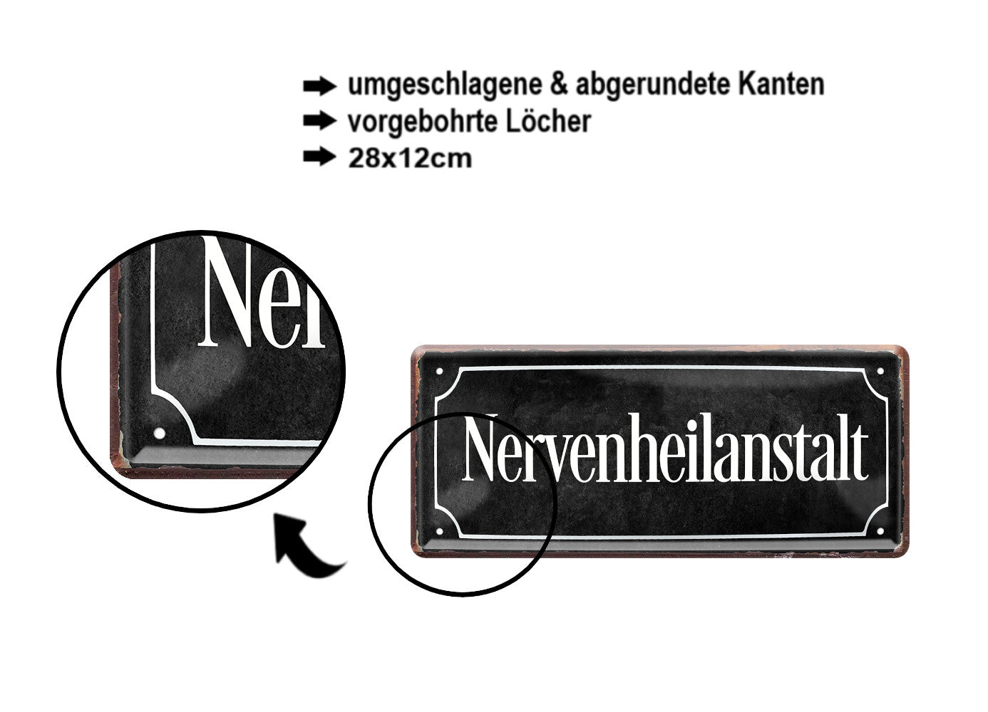 Blechschild ''Nervenheilanstalt'' 28x12cm