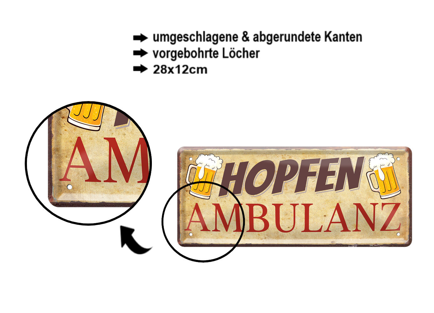 Blechschild ''Hopfen Ambulanz'' 28x12cm