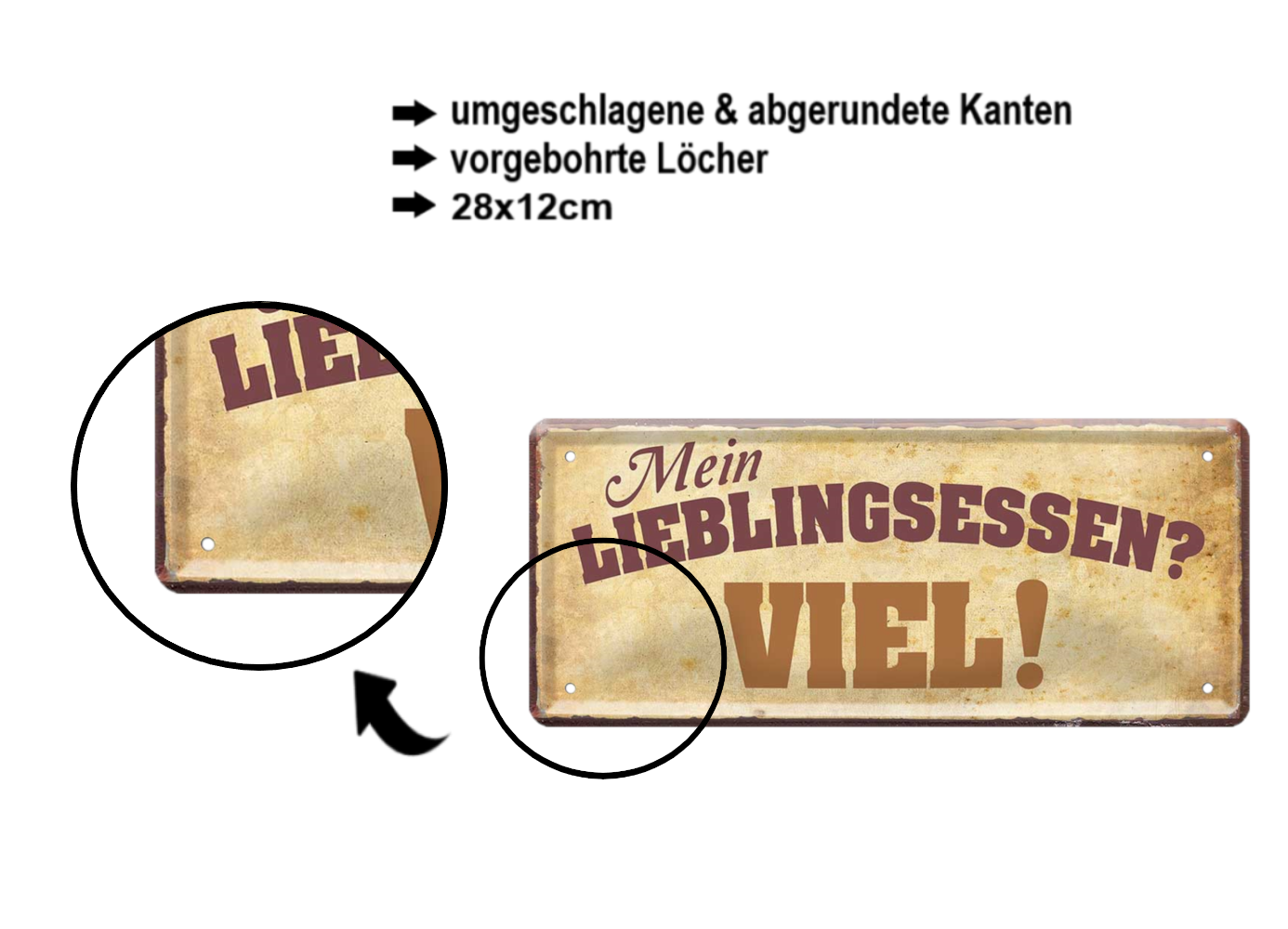 Blechschild ''Mein Lieblingsessen. Viel'' 28x12cm