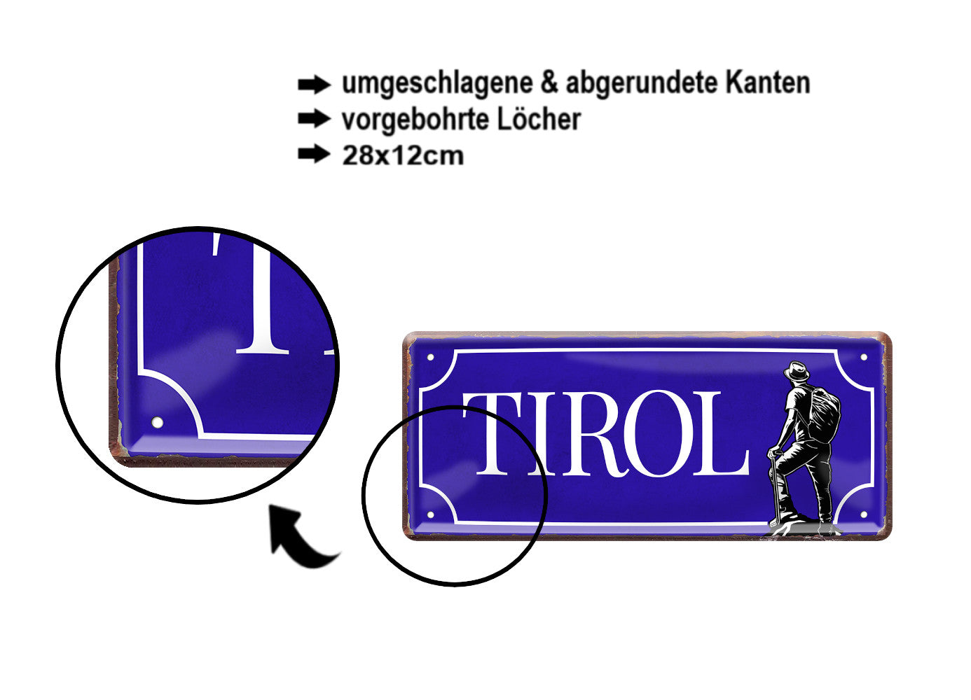 Blechschild ''Tirol (wanderer)'' 28x12cm