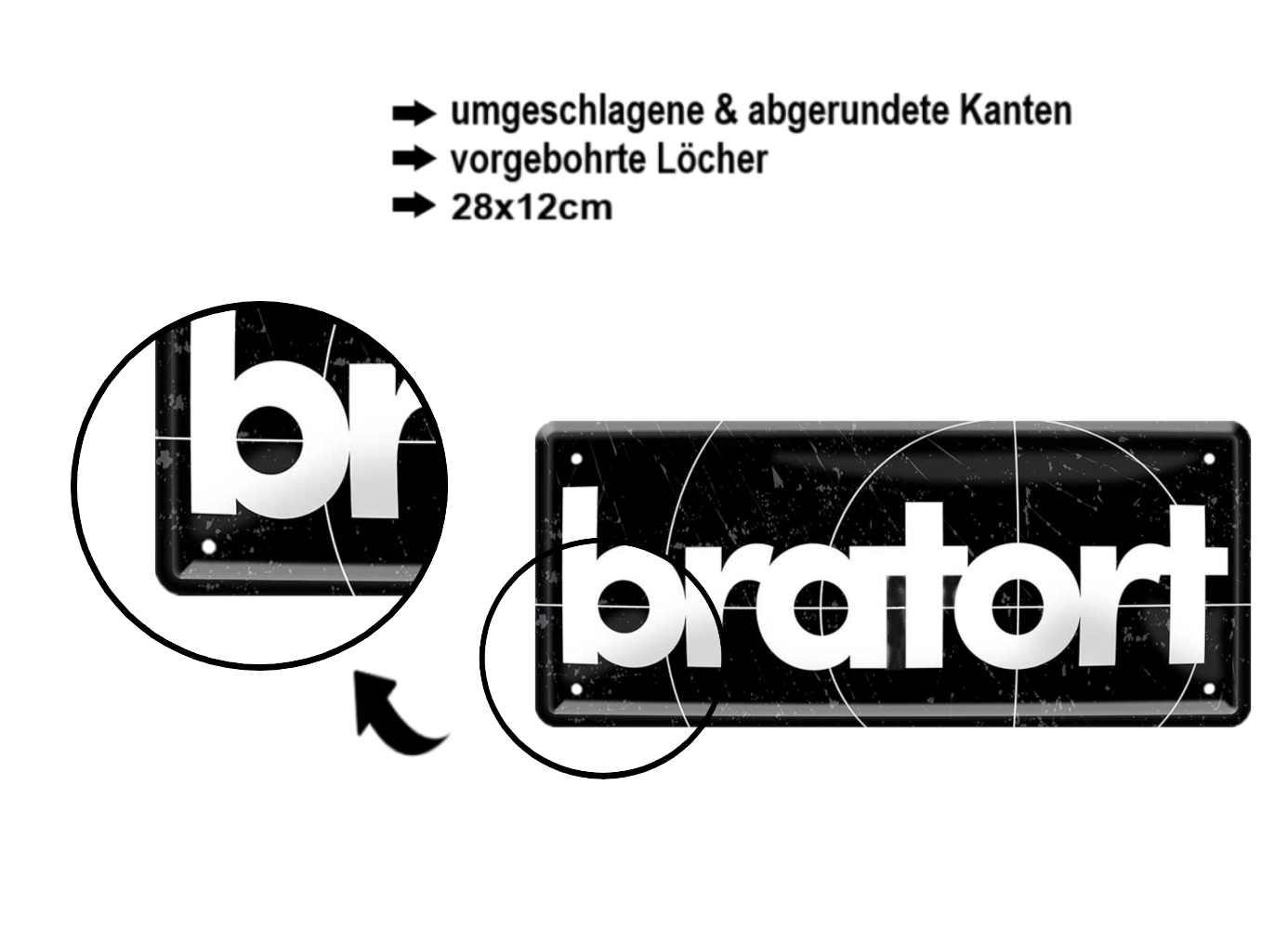 Blechschild ''bratort'' 28x12cm