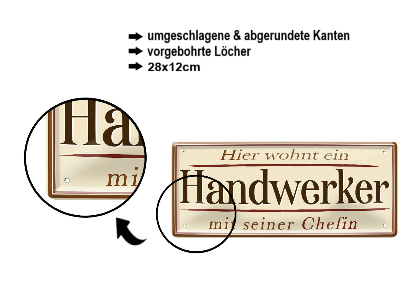 Blechschild ''Hier wohnt ein Handwerker'' 28x12cm