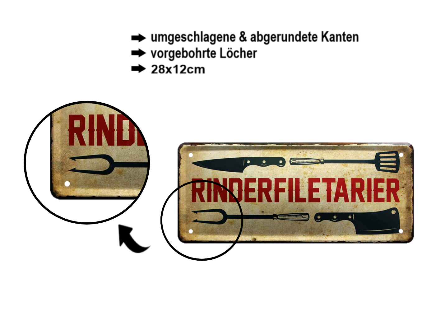 Blechschild ''Rinderfiletarier'' 28x12cm