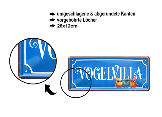 Blechschild ''Vogelvilla'' 28x12cm