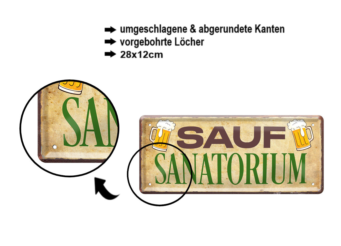 Blechschild ''Sauf Sanatorium'' 28x12cm