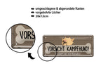 Blechschild ''Vorsicht Kampfhund. Er kämpft mit Müdigkeit'' 28x12cm