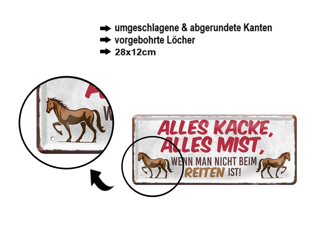 Blechschild ''Alles Kacke alles Mist Pferde'' 28x12cm
