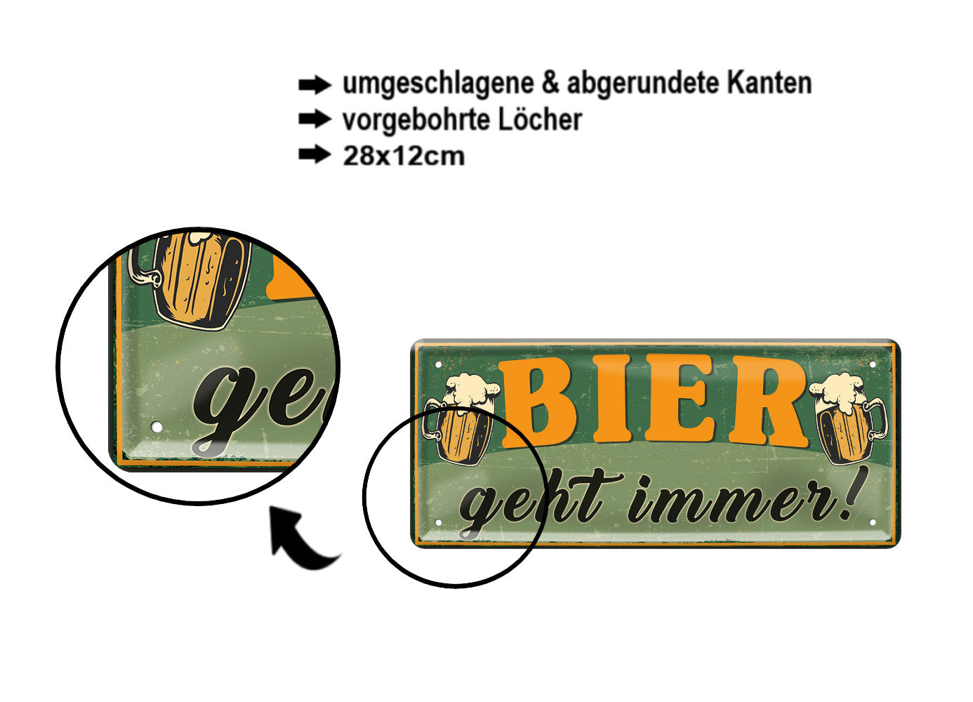 Blechschild ''Bier geht immer!'' 28x12cm