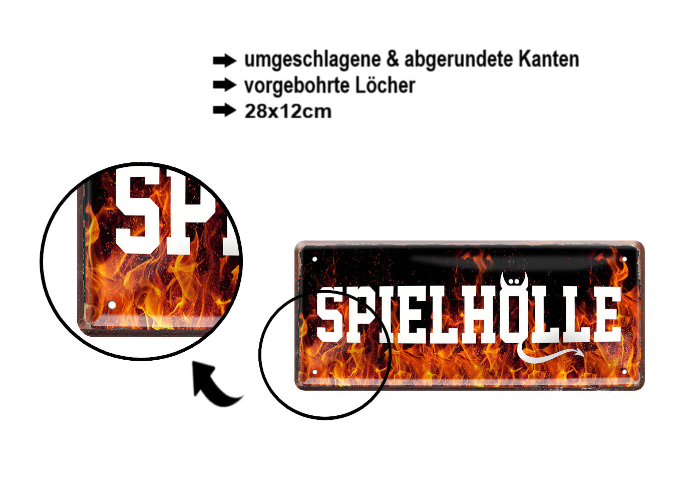 Blechschild ''Spielhölle'' 28x12cm