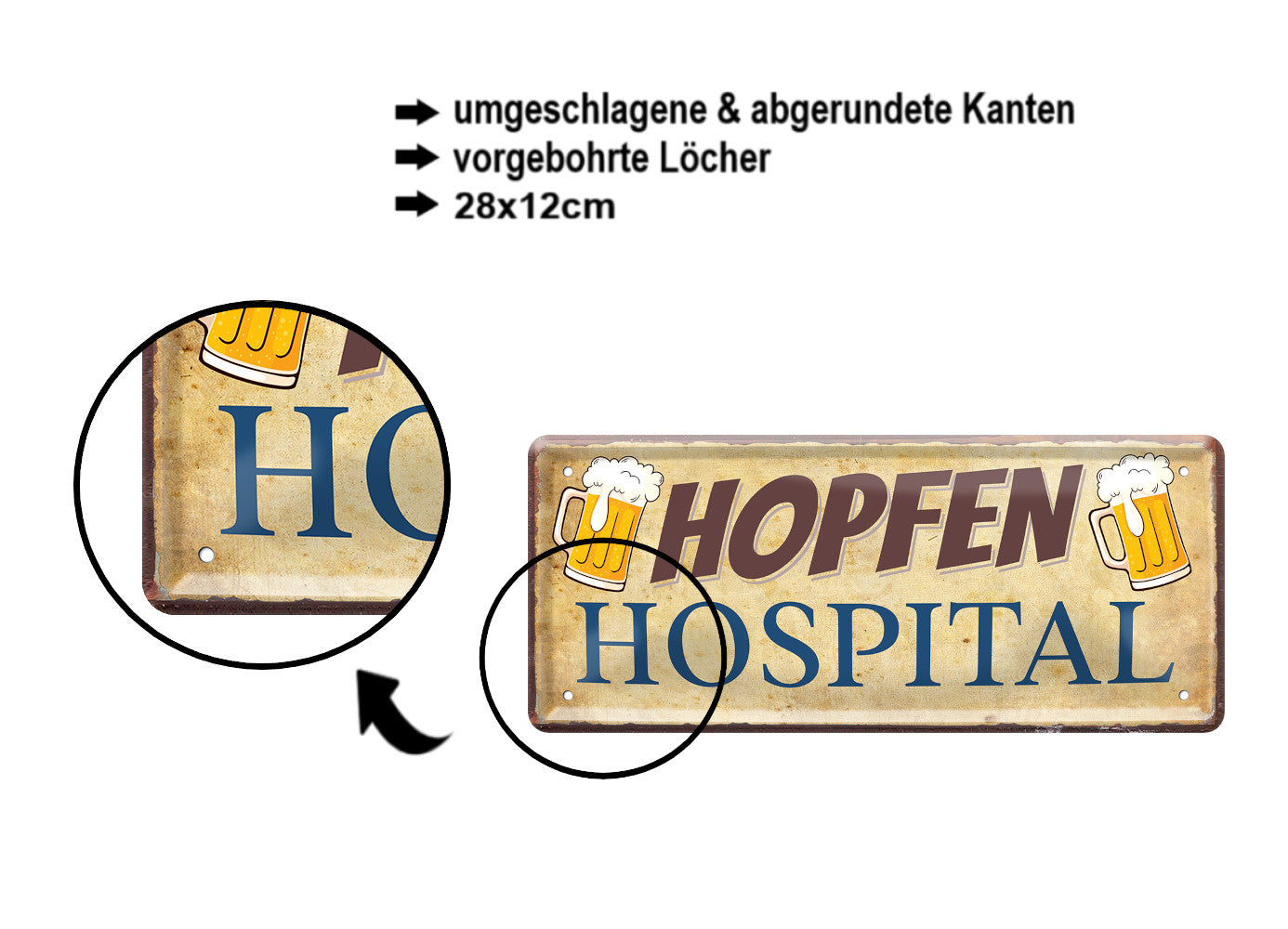 Blechschild ''Hopfen Hospital'' 28x12cm