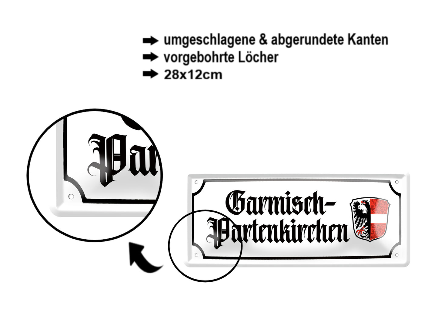 Blechschild ''Garmisch-Partenkirchen (wappen)'' 28x12cm