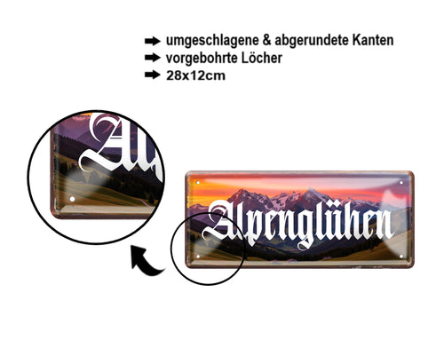 Blechschild ''Alpenglühen'' 28x12cm