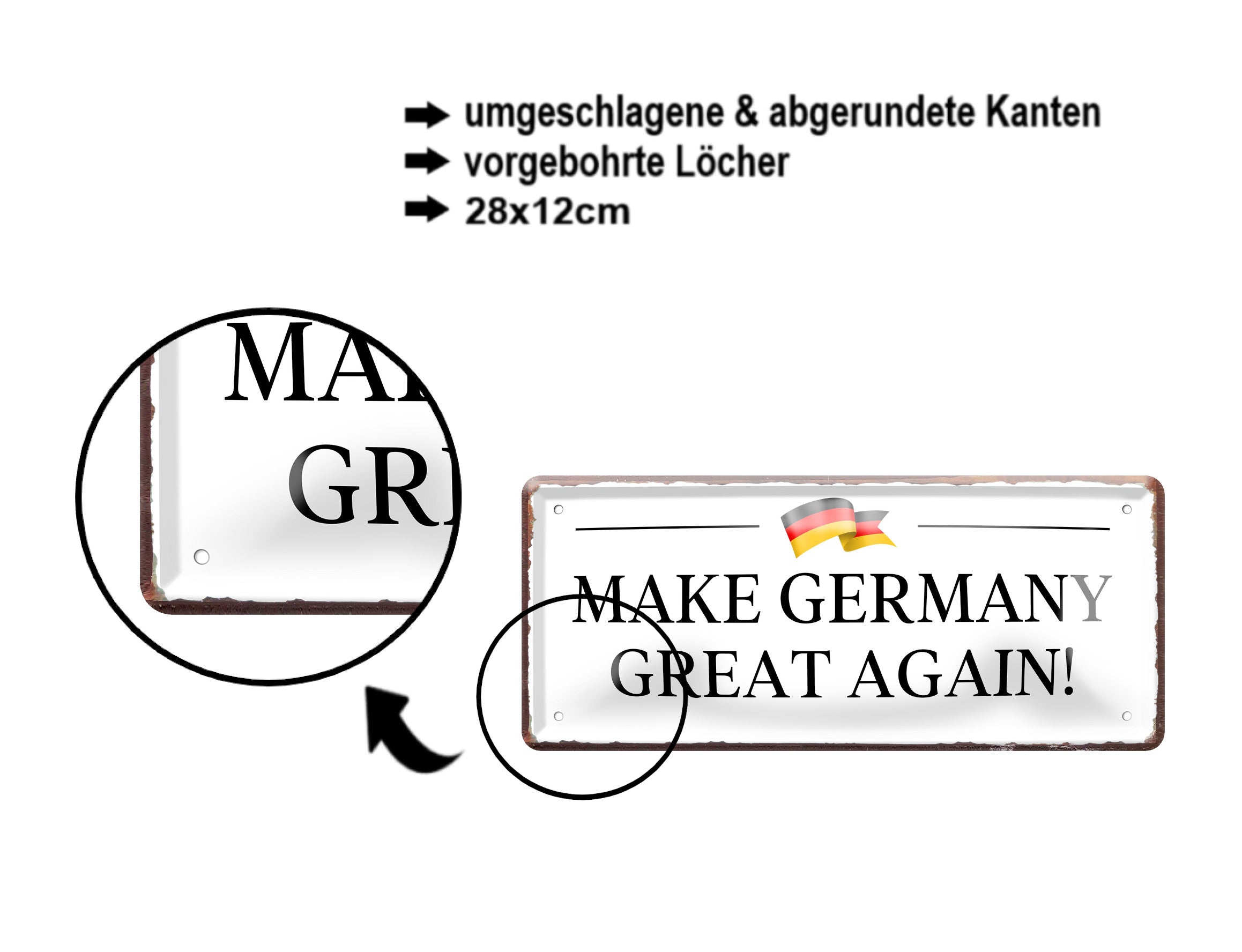 Blechschild ''Make Germany great again (weiß)'' 28x12cm