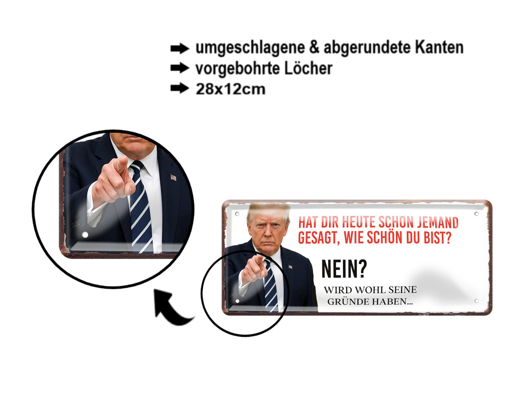 Blechschild ''Hat die heute jemand gesagt (Trump)'' 28x12cm