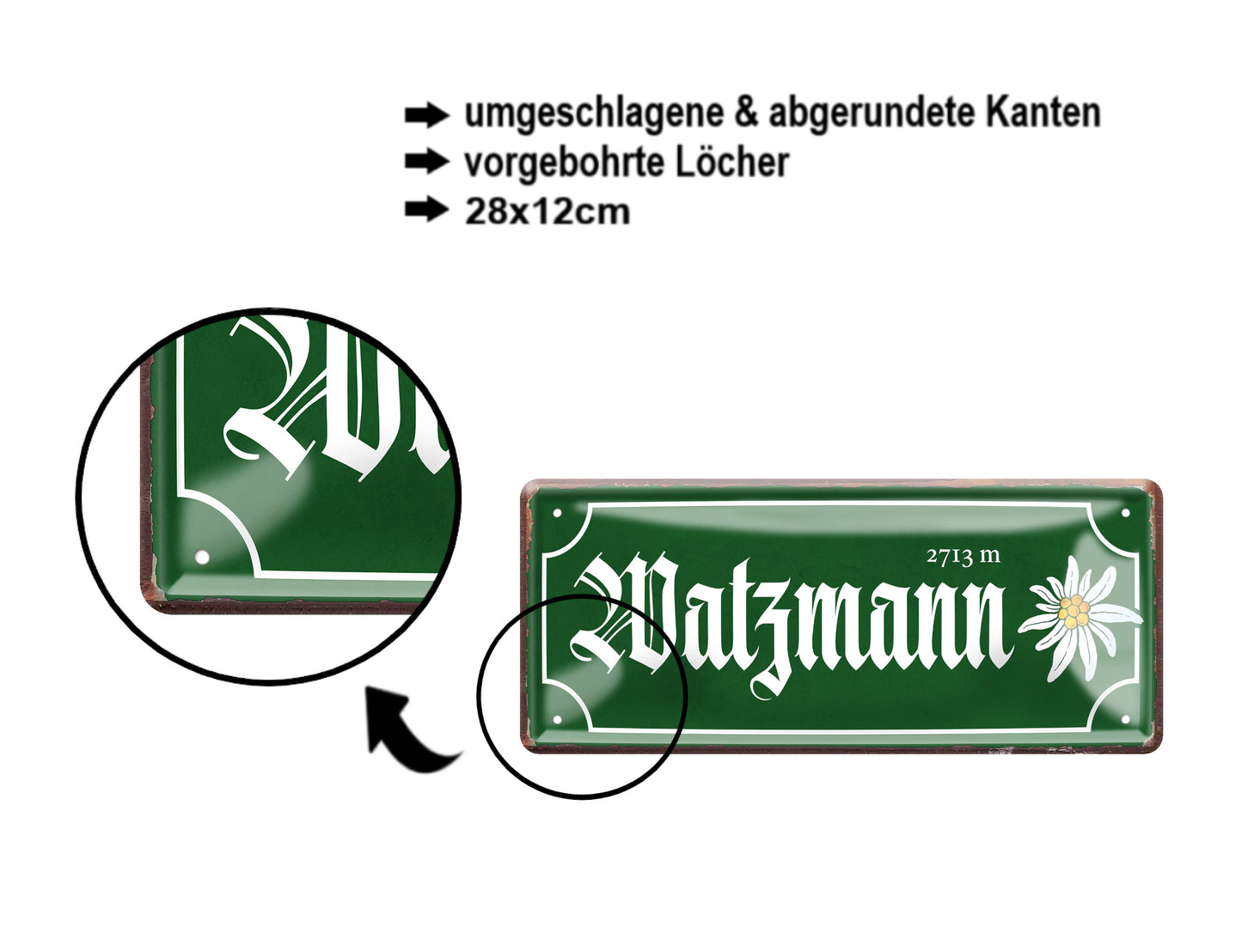 Blechschild ''Watzmann (braun)'' 28x12cm