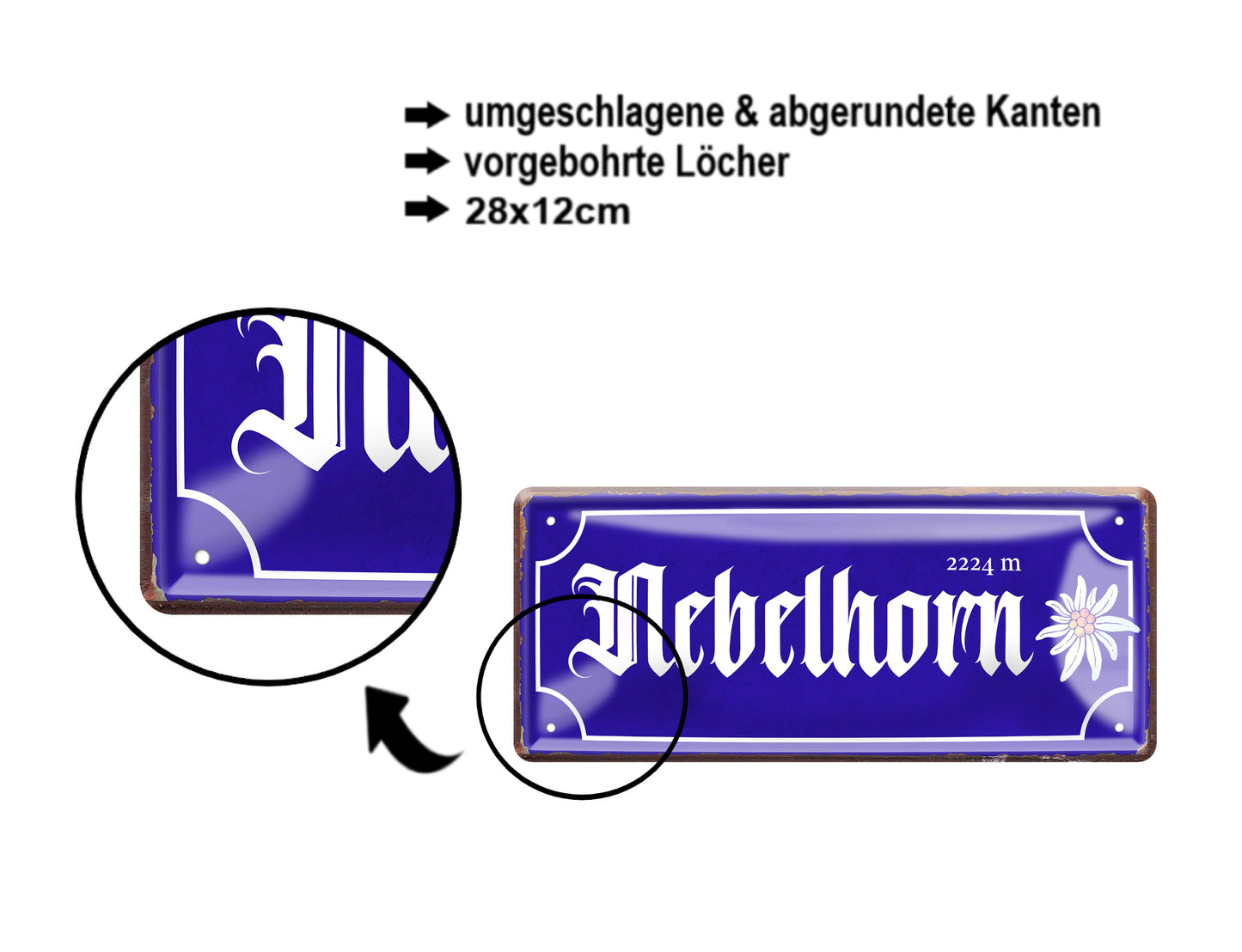 Blechschild ''Nebelhorn (blau)'' 28x12cm
