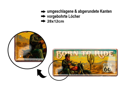 Blechschild  ''Born to ride Route 66''28x12cm