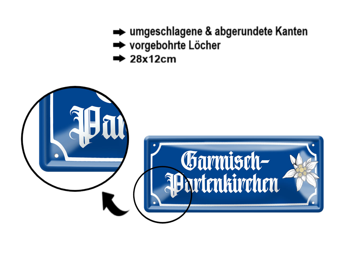 Blechschild ''Garmisch-Partenkirchen ((blume)'' 28x12cm