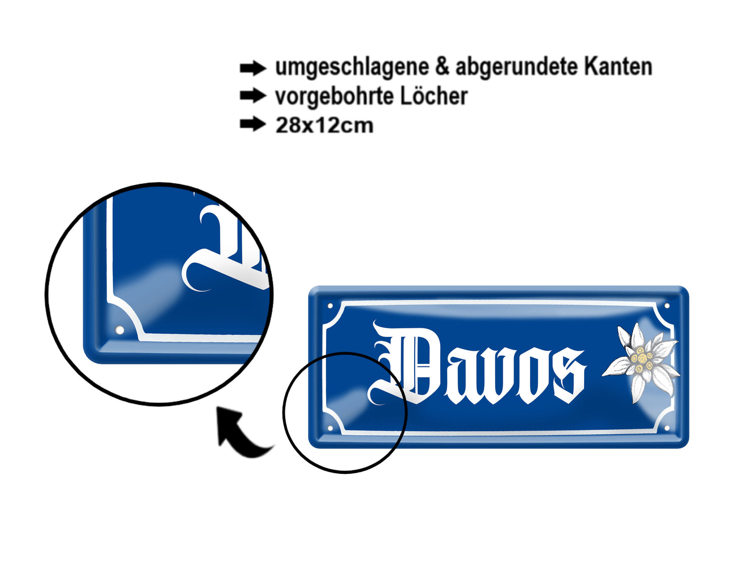 Blechschild ''Davos (blume)'' 28x12cm