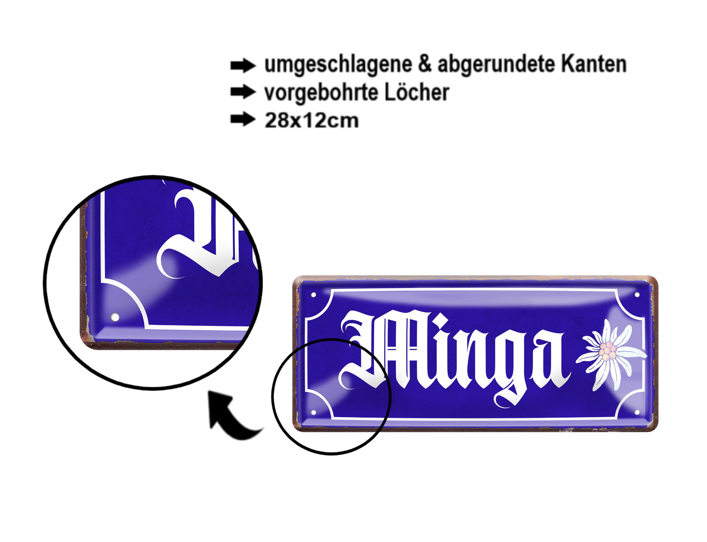 Blechschild ''Minga'' 28x12cm