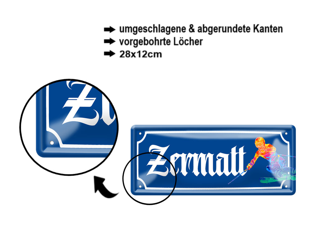 Blechschild ''Zermalt (ski)'' 28x12cm