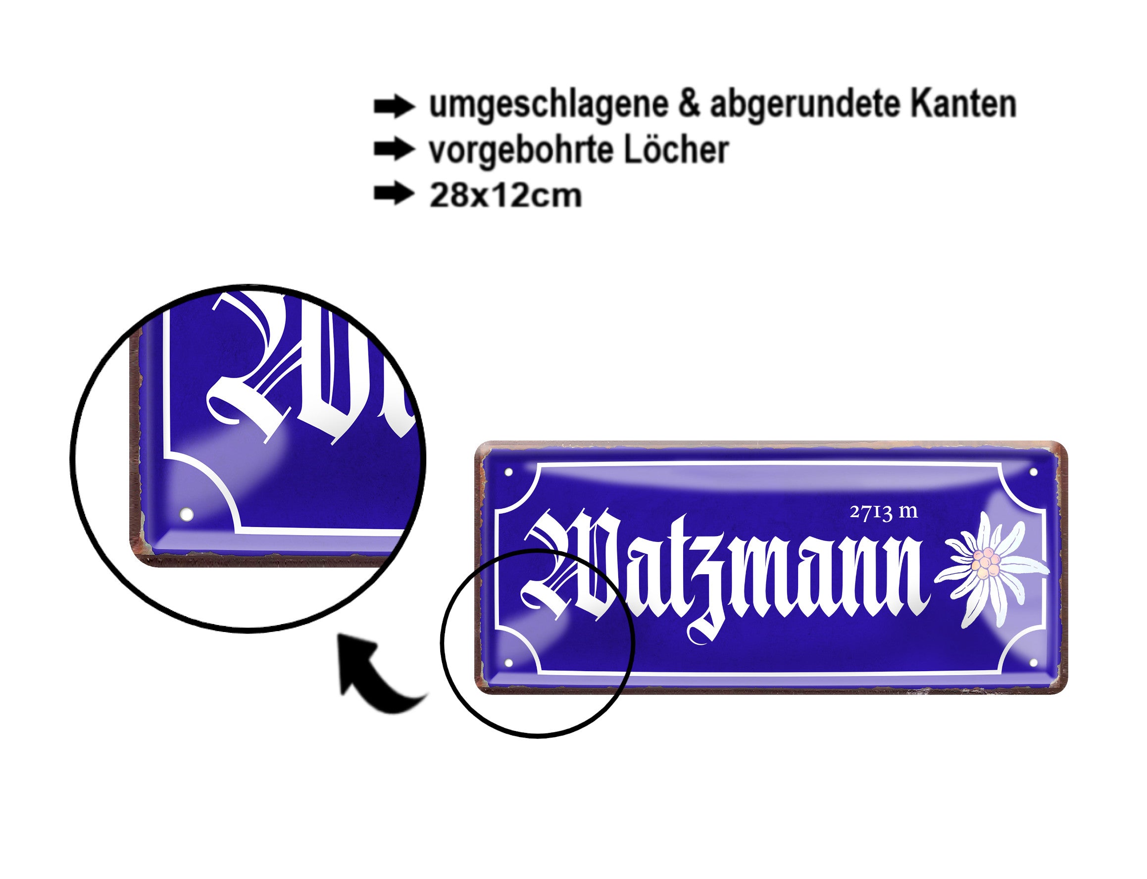 Blechschild ''Watzmann (blau)'' 28x12cm