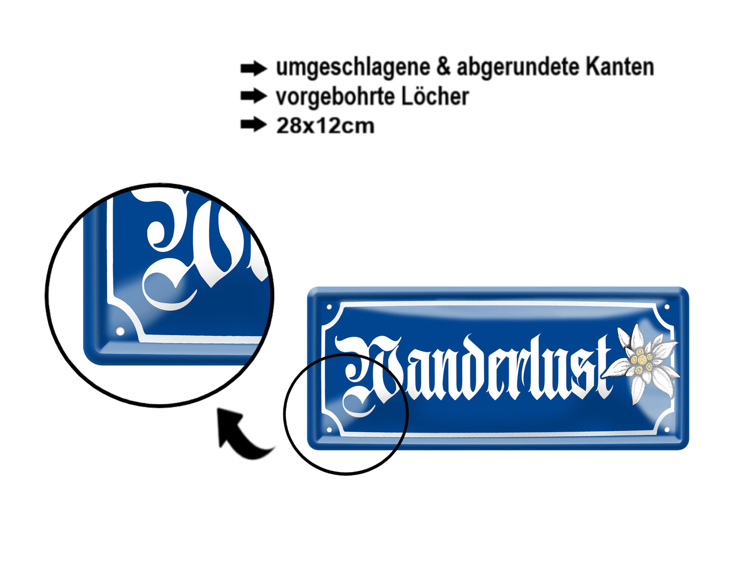 Blechschild ''Wanderlust (blau)'' 28x12cm
