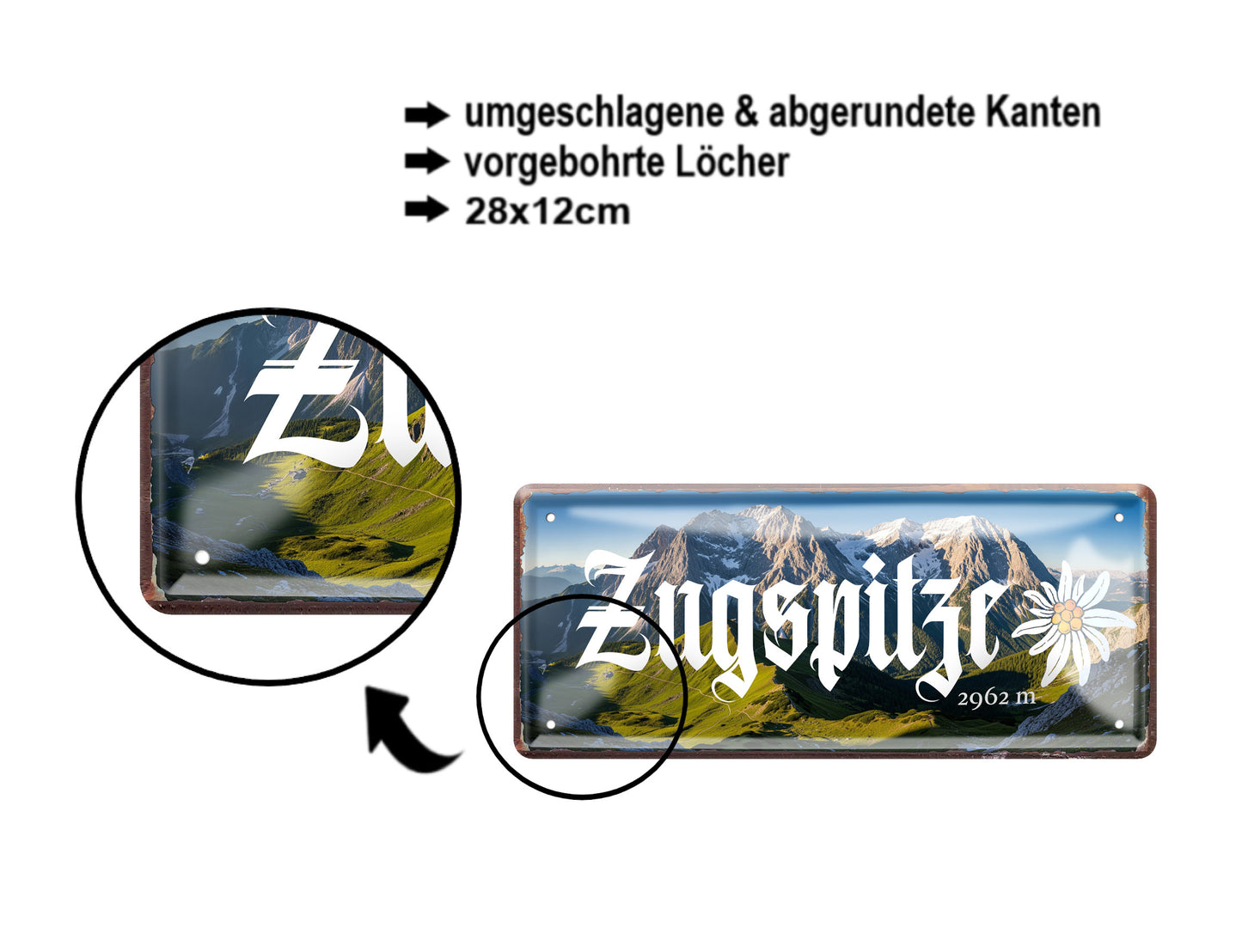 Blechschild ''Zugspitze'' 28x12cm