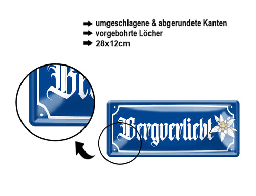 Blechschild ''Bergverliebt'' 28x12cm