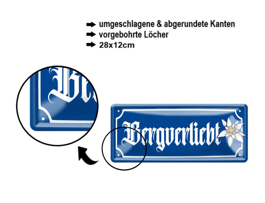 Blechschild ''Bergverliebt'' 28x12cm
