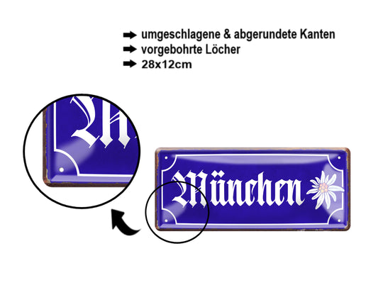 Blechschild ''München (blume)'' 28x12cm